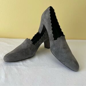 Vaneli Gray Heels with Chunky Heel and Scalloped Edge